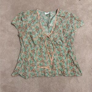 SNAK Multicolor Floral Tie-Front Blouse vintage top